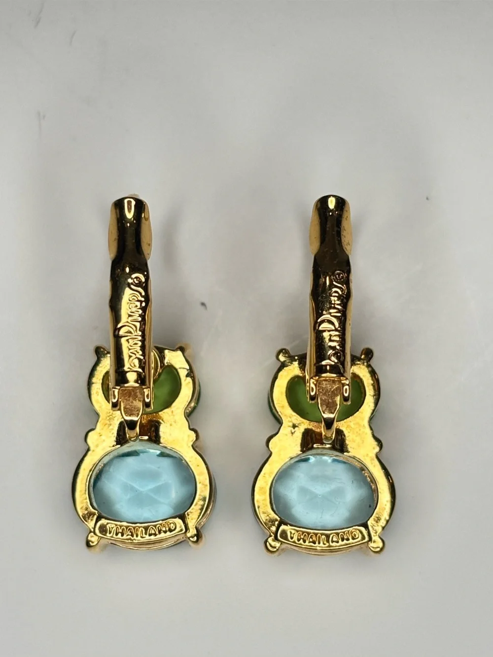 Joan Rivers Gold Tone W/Blue & Green Crystals Leverback Earrings
